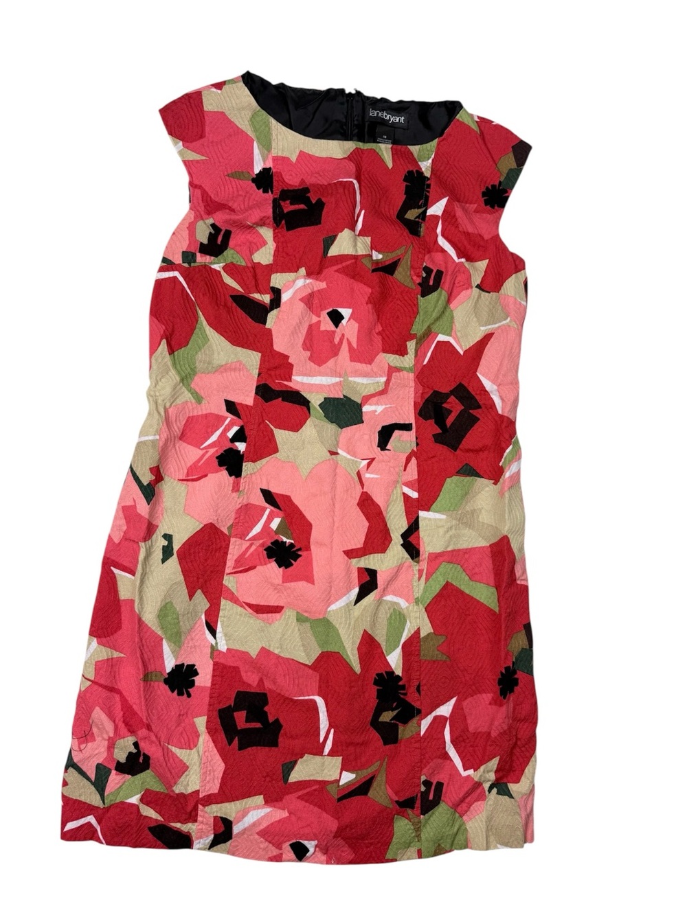 Lane Bryant Red and Pink Floral Shift Dress with Green Accents